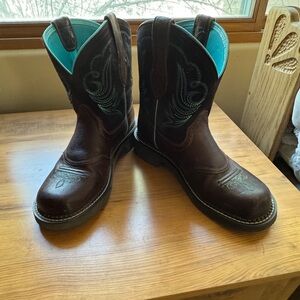 Ariat Brown and Turquoise Fatbaby Western Boots